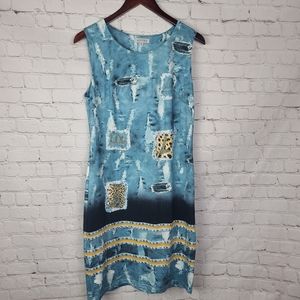 Adore Sleeveless dress. Denim Pattern. Sz M
